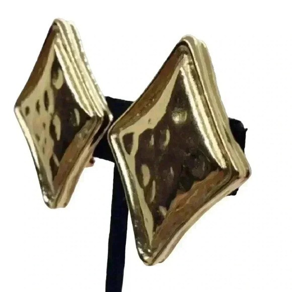 GIVENCHY Earrings Giant Statement Diamond Shaped Gold Wavy Clip Vintage Chunky - Picture 7 of 11